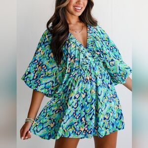Colorful Patterned V-Neck Dress